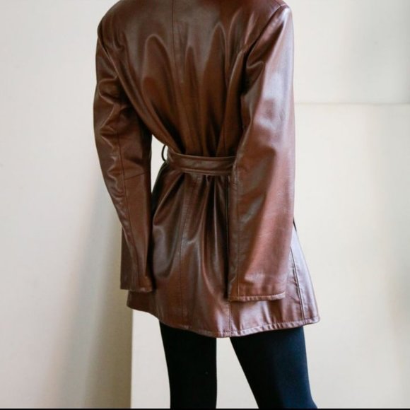 Vintage Chestnut Brown 70s Leather Belted Coat (RELISTED) - Picture 5 of 11